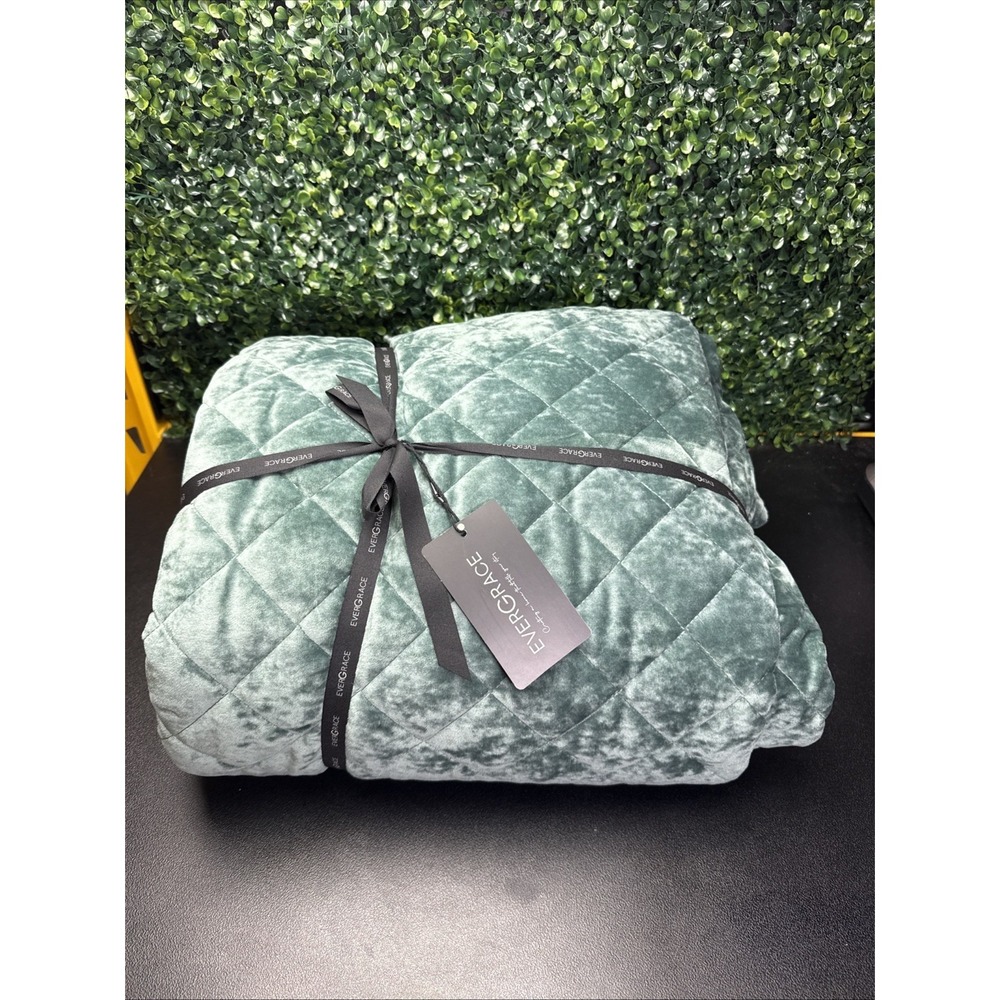 EVERGRACE Luxury Velvet Quilt Set Stitch Detail Full-queen Green New